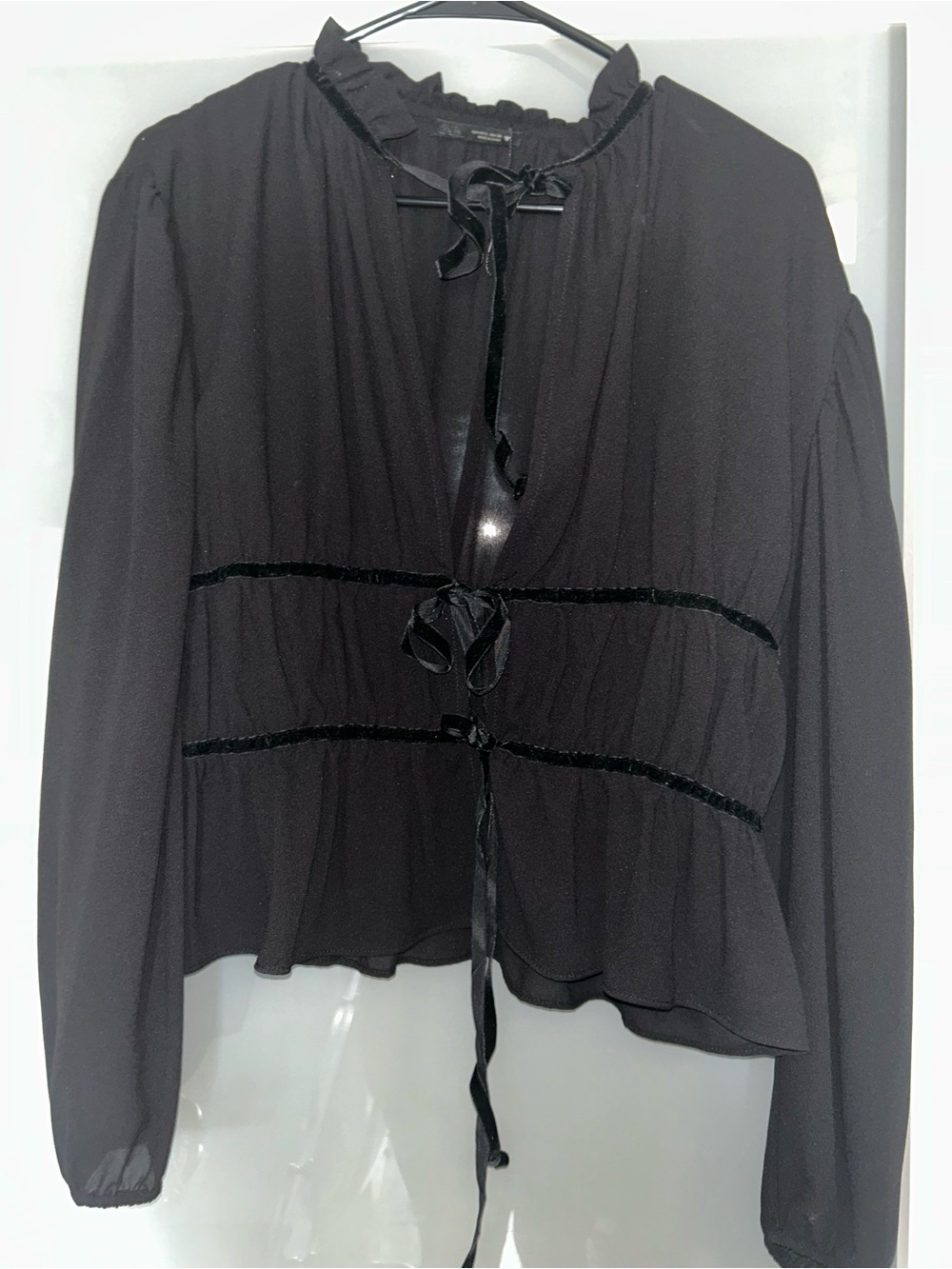 Zara Black Ruffled Tie-Front Peplum Blouse - Picture 4 of 4